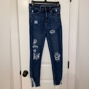 American Eagle Outfitters Dark Blue Distressed Skinny Jeans